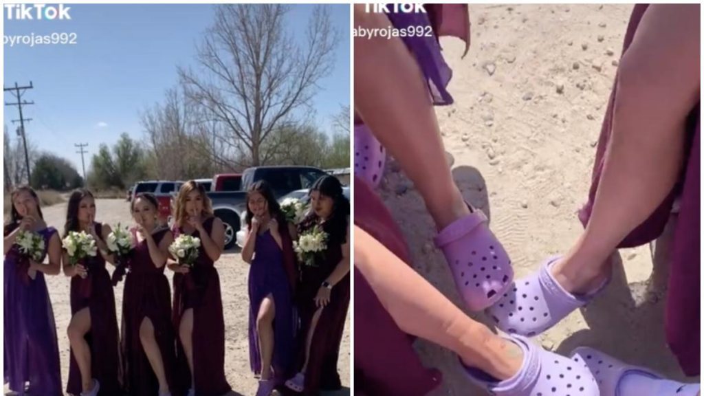 Es una sorpresa para la novia cuando ve a sus damas de honor sustituir los tacones por Crocs