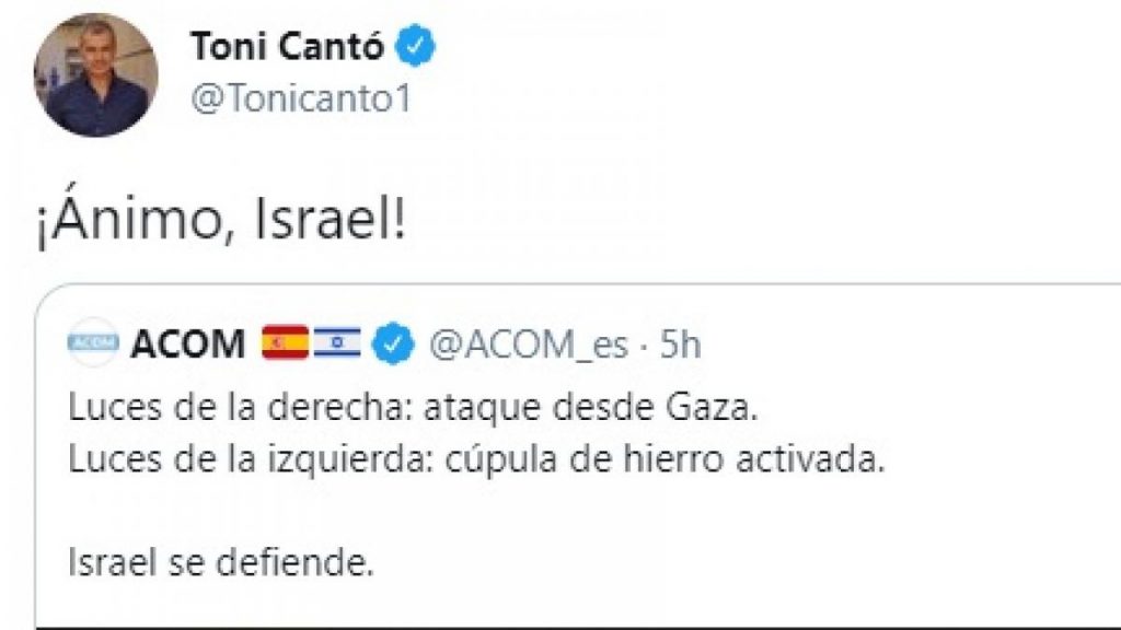 Las redes sociales explotan contra Toni Cantó y su polémico mensaje de apoyo a Israel